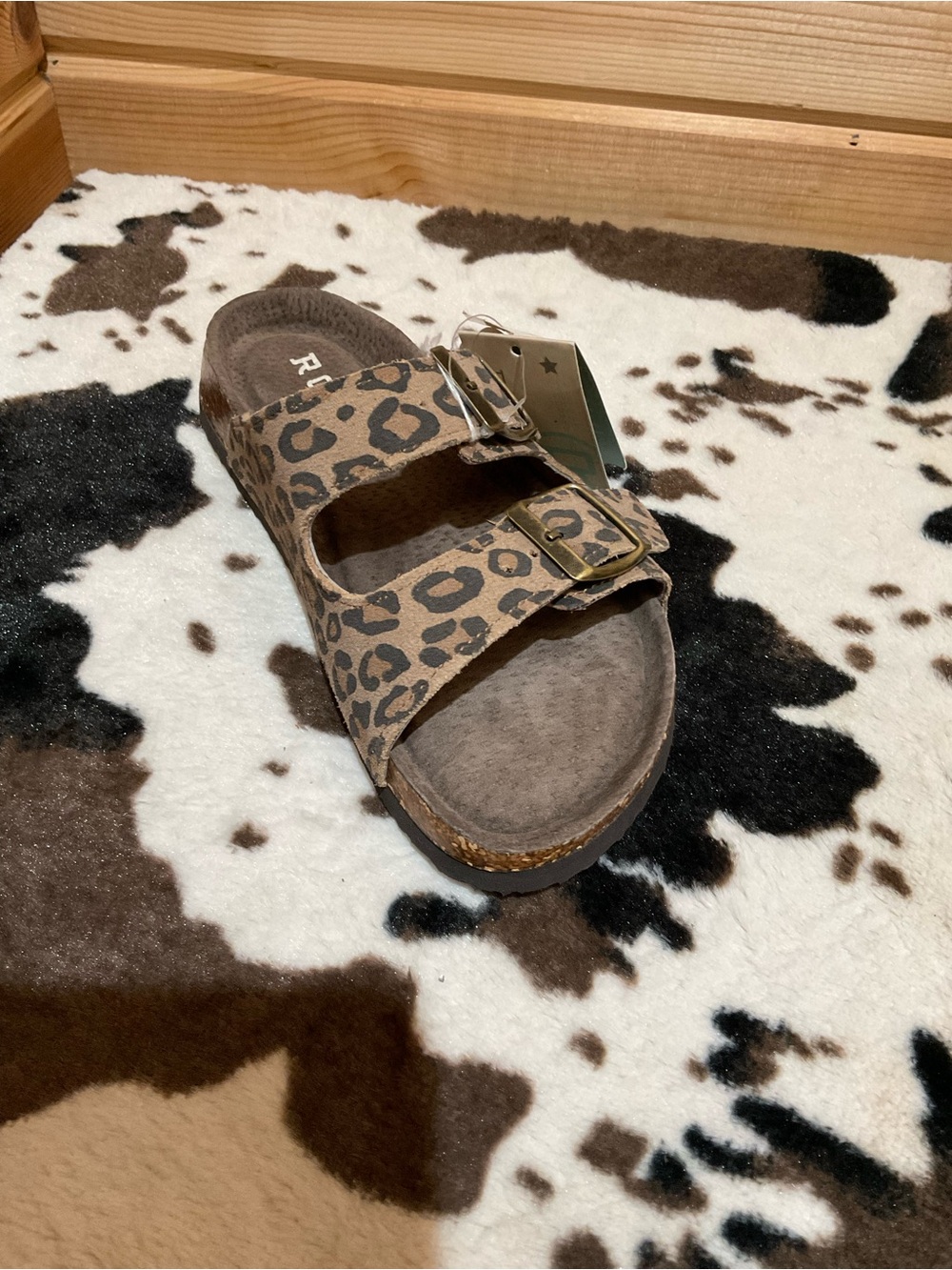 Roper Leopard Print Double-Buckle Slide Sandal - Brown